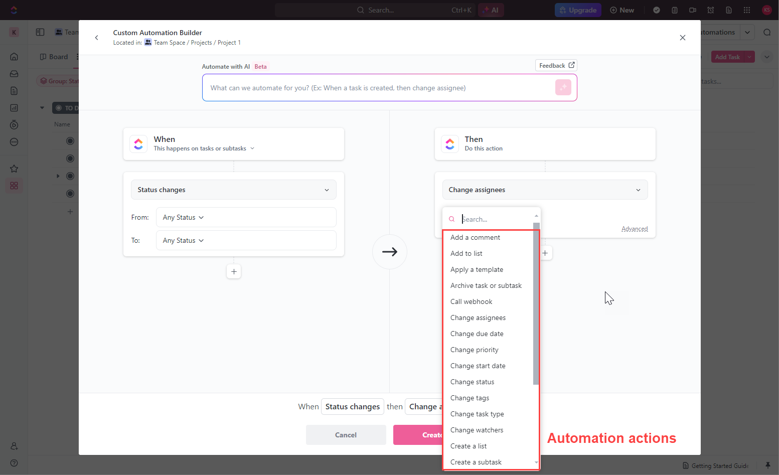 ClickUp's automation tool