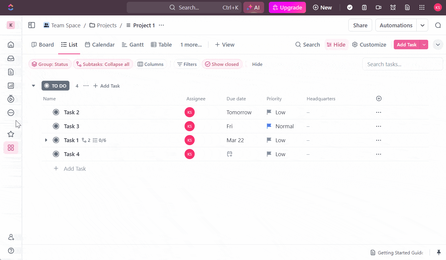 Bulk editing tasks in ClickUp