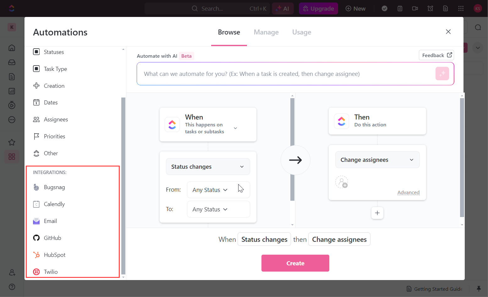 ClickUp's automation templates with external apps