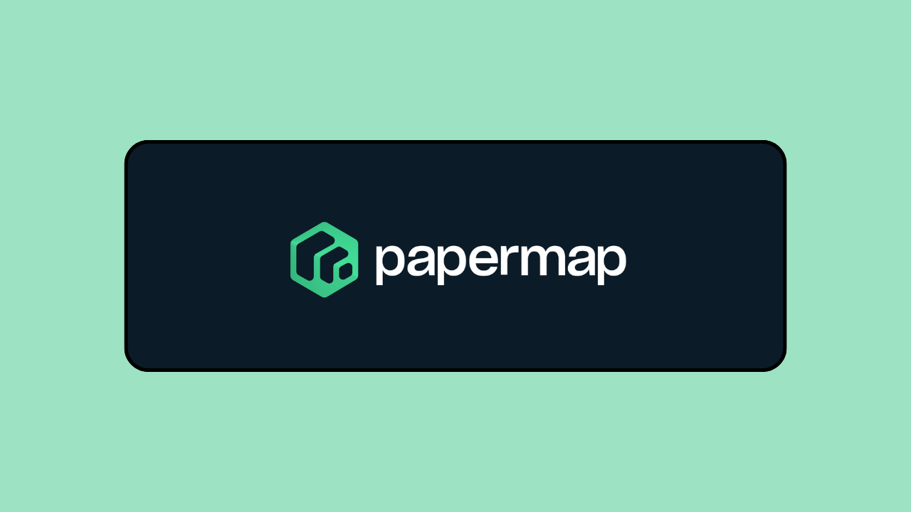 Papermap logo in a black box on a green space