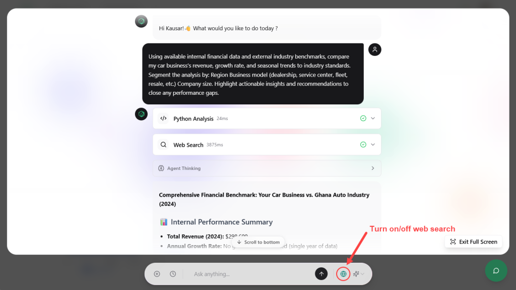Turn on or off Papermap's web search feature inside the AI command center